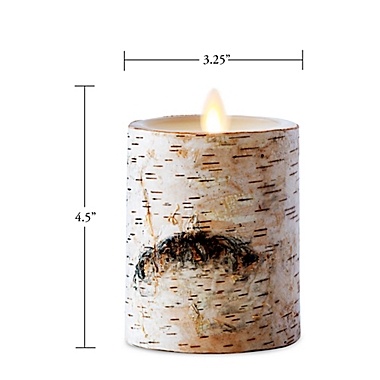 Luminara&reg; Birch 4-Inch Real-Flame Effect Pillar Candle in Brown. View a larger version of this product image.