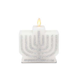 Luminara® LED Real-Flame Effect Menorah Pillar Candle in White/Silver