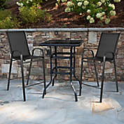 Flash Furniture 3-Piece Glass Bar Patio Table Set in Black