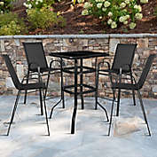 Flash Furniture 5-Piece Glass Bar Patio Table Set in Black