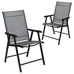 Flash Furniture Outdoor Folding Patio Sling Chairs in Black (Set of 2)