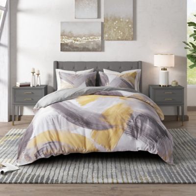 Cosmoliving Andie 3 Piece Duvet Cover, Grey And Yellow King Size Bedding