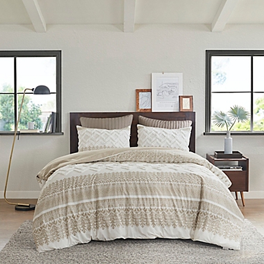 INK+IVY Mila 3-Piece Reversible Full/Queen Duvet Cover in Taupe. View a larger version of this product image.