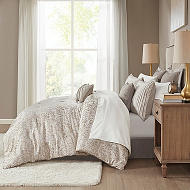 Madison Park Emilia 12-Piece King Comforter Set in Khaki. View a larger version of this product image.