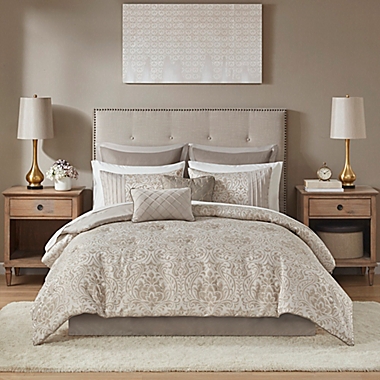 Madison Park Emilia 12-Piece King Comforter Set in Khaki. View a larger version of this product image.