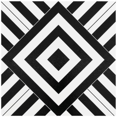 Achim Retro Geometric 12-Inch Square Peel &amp; Stick Vinyl Floor Tiles in Black/White (Set of 20)