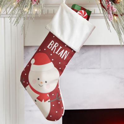 Holly Jolly Snowman Personalized Christmas Stocking in Ivory