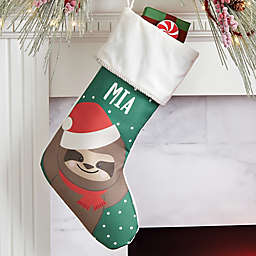 Holly Jolly Sloth Personalized Christmas Stocking in Ivory