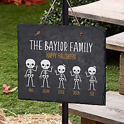 Skeleton Family 9.5-Inch Personalized Halloween Outdoor Slate Sign in Black