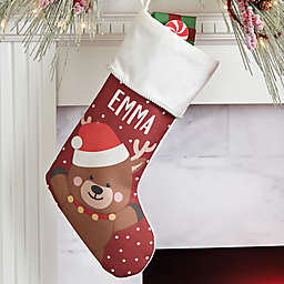 Holly Jolly Reindeer Personalized Christmas Stocking in Ivory