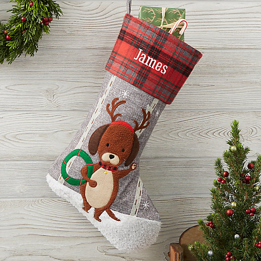 Alternate image 1 for Winter Wonderland Personalized Dog Christmas Stocking in Grey