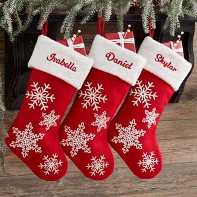 Red &amp; White Snowflake Personalized Christmas Stocking