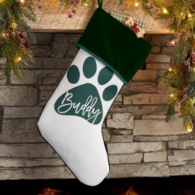 Pet Paw Personalized Christmas Stocking in Green