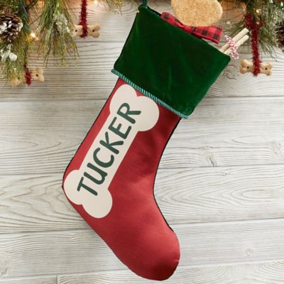 Dog Bone Personalized Christmas Stocking in Green