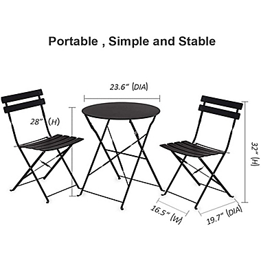 Patio 3-Piece Foldable Bistro Furniture Set in Black. View a larger version of this product image.