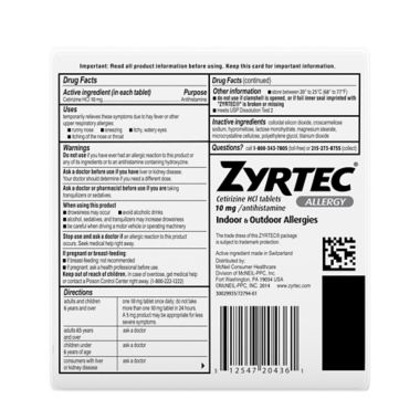 Zyrtec&reg; 24 Hour 30-Count Allergy Relief 10mg Tablets. View a larger version of this product image.