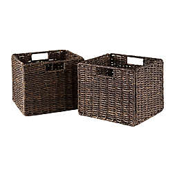 Winsome Trading Granville Small Foldable Corn Husk Baskets in Chocolate (Set of 2)