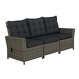 Alaterre Asti All-Weather Wicker 3-Seat Patio Reclining Sofa with Cushions in Dark Grey