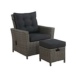 Alaterre Asti 2-Piece All-Weather Wicker Patio Recliner and Ottoman Set with Cushions in Dark Grey