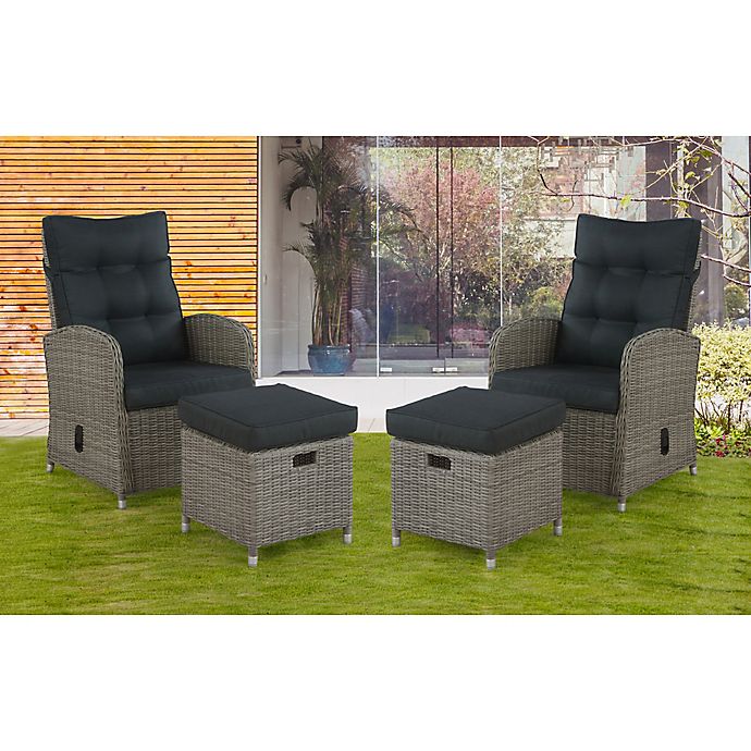 Alaterre Monaco 4 Piece All Weather Wicker Patio Recliner And Ottoman Set With Cushions In Grey Bed Bath Beyond - Monaco Resin Patio Furniture