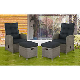 Alaterre Monaco 2-Piece All-Weather Wicker Recliner and Ottoman Set