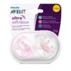 Alternate image 1 for Philips Avent 0-6M Ultra Soft Pacifiers in White Swan/Pink Dreams (4-Pack)