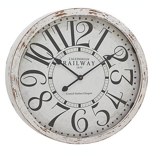 Alternate image 1 for Ridge Road Décor Large Round Railway Wood Wall Clock in Black/White