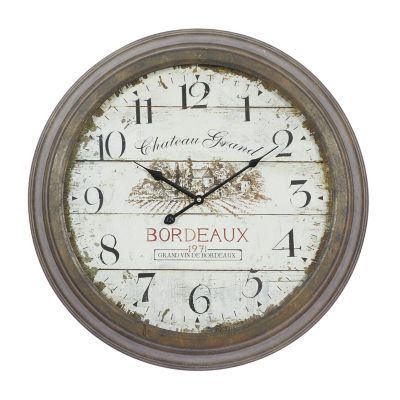 23&#34;x23&#34; Metal Wall Clock with Bordeaux Brown - Olivia &#38; May: Silent Quartz, Vintage Decor