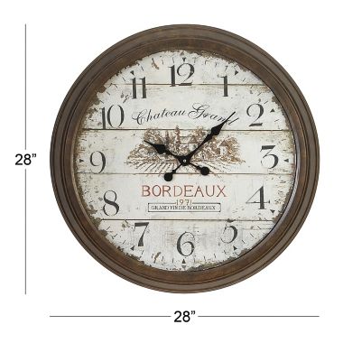 Ridge Road Decor Round Vintage Style Metal Wall Clock in Brown. View a larger version of this product image.