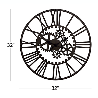 Ridge Road D&egrave;cor 32-Inch Round Industrial Metal Gear Wall Clock in Black. View a larger version of this product image.
