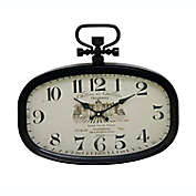 Ridge Road D&eacute;cor Metal Wall Clock with Finial and Decorative Script in Midnight Black