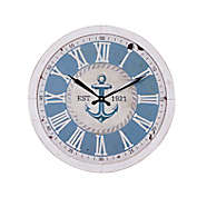 Ridge Road D&eacute;cor 23.5-Inch Large Round Anchor Wood Wall Clock in Blue/White