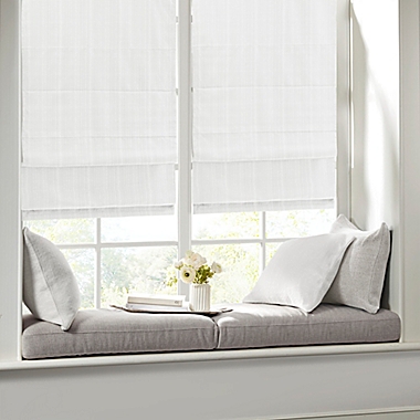Madison Park&reg; Galen Basketweave Room Darkening 31-Inch x 64-Inch Cordless Roman Shade in White. View a larger version of this product image.