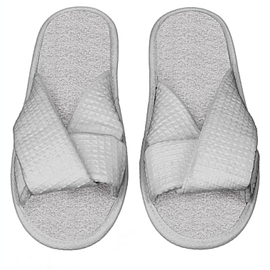 Haven&trade; Large Criss Cross Bath Slippers in Lunar Rock. View a larger version of this product image.