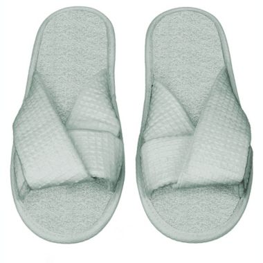 Haven&trade; Small Criss Cross Bath Slippers in Sky Green. View a larger version of this product image.