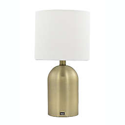 Designs Direct 14.5-Inch Brass Table Lamp in Gold with USB and Linen Shade