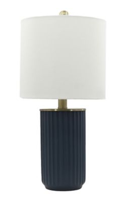 Navy Resin and Brass 19.5-Inch 60-Watt Lamp with Linen Shade