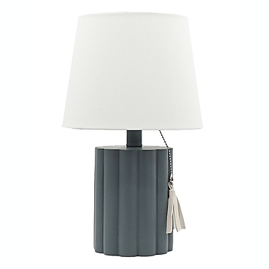 Designs Direct 14.5-Inch Grey Resin Lamp with Tassel and Linen Shade. View a larger version of this product image.