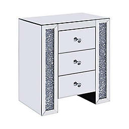 Benzara 3 Drawer Wood and Mirror Nightstand in Silver