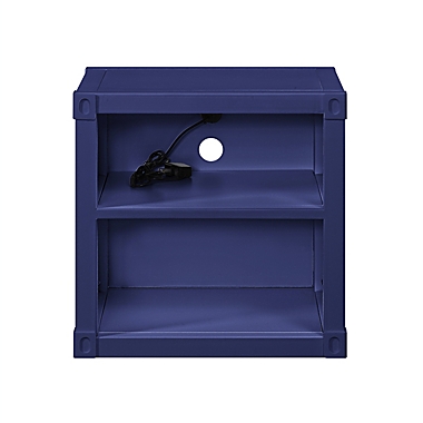 Recessed Metal Nightstand with USB Port in Blue. View a larger version of this product image.