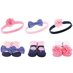 Hudson Baby® Size 0-9M 6-Pack Flower Headband and Socks Set in Pink/Navy