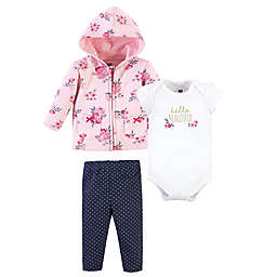 Hudson Baby® Size 12-18M 3-Piece Floral Hoodie, Bodysuit, and Pant Set in Pink/Navy