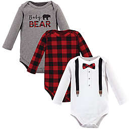 Little Treasure 3-Pack Bow Tie Long Sleeve Bodysuits in Red