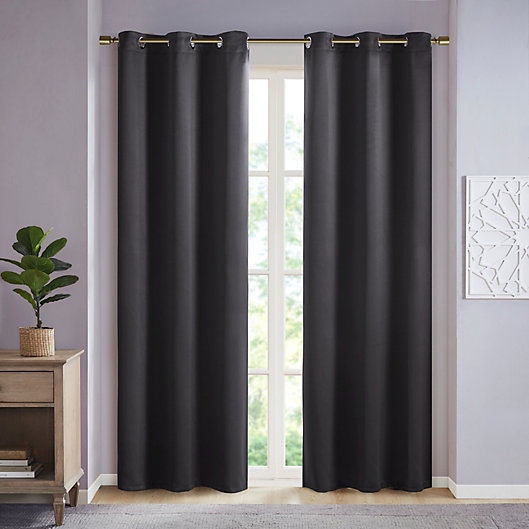 Alternate image 1 for SunSmart Taren 84-Inch Solid Blackout Triple Weave Grommet Curtain Panels in Black (Set of 2)