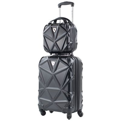 AMKA Gem 2-Piece Hardside Spinner Carry-On Cosmetic Luggage Set in Black
