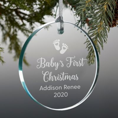 silver baby's first christmas ornament personalized