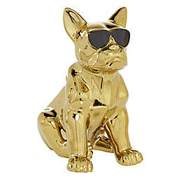 Ridge Road Décor Ceramic French Bulldog Sculputure in Glossy Gold