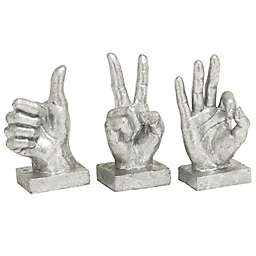 Ridge Road Décor Thumbs Up, Peace Sign & OK Hand Sculptures in Silver (Set of 3)