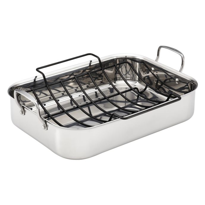 Anolon® Tri-Ply Clad Nonstick 17-Inch x 12.5-Inch Stainless Steel Rectangular Roaster w/Rack. View a larger version of this product image.