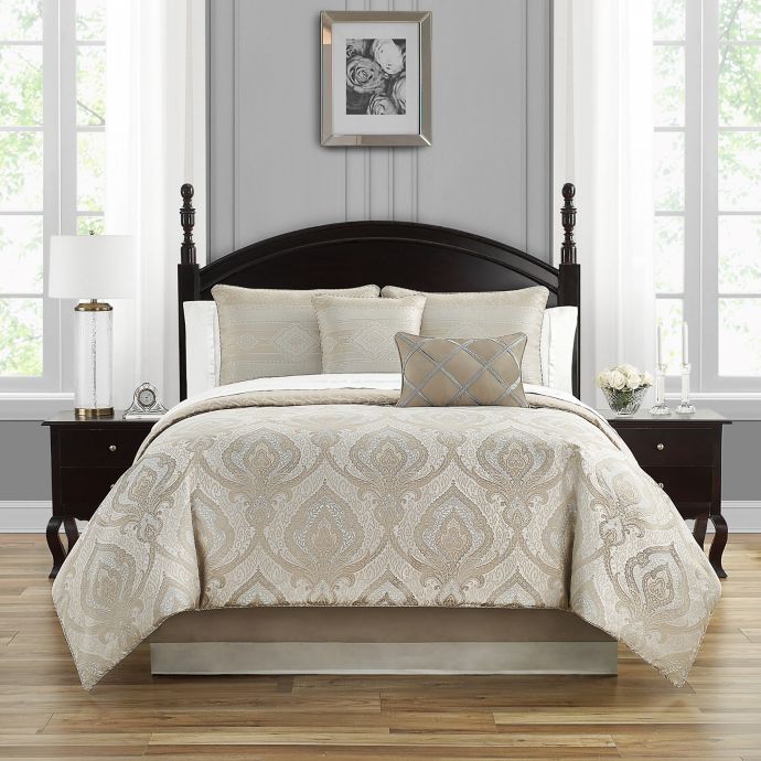 Waterford® Morovan 4Piece Reversible Comforter Set in Taupe/Aqua Bed Bath and Beyond Canada